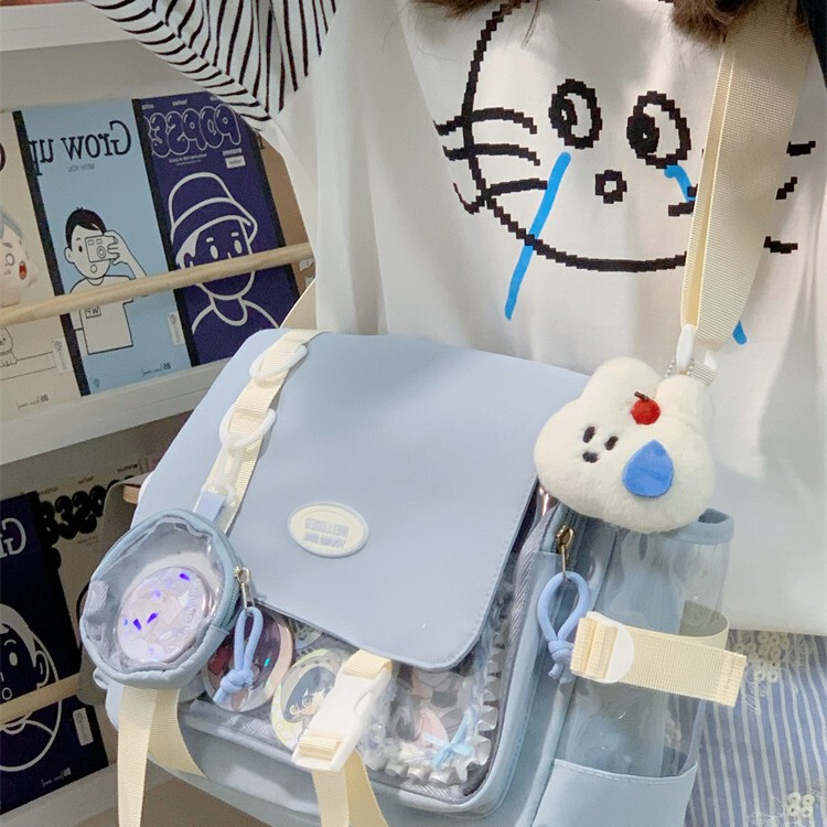 かわいいカレッジスタイルの女の子のクロスボディバッグ日本のins学生大容量多用途メッセンジャーバッグ透明バーバッグ|undefined