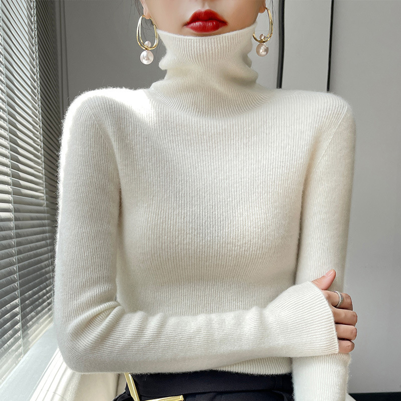 Cross-border fashion: women's turtleneck sweater, perfect for layering under coats in autumn and winter, thick and slim-fit, knitted wool sweater