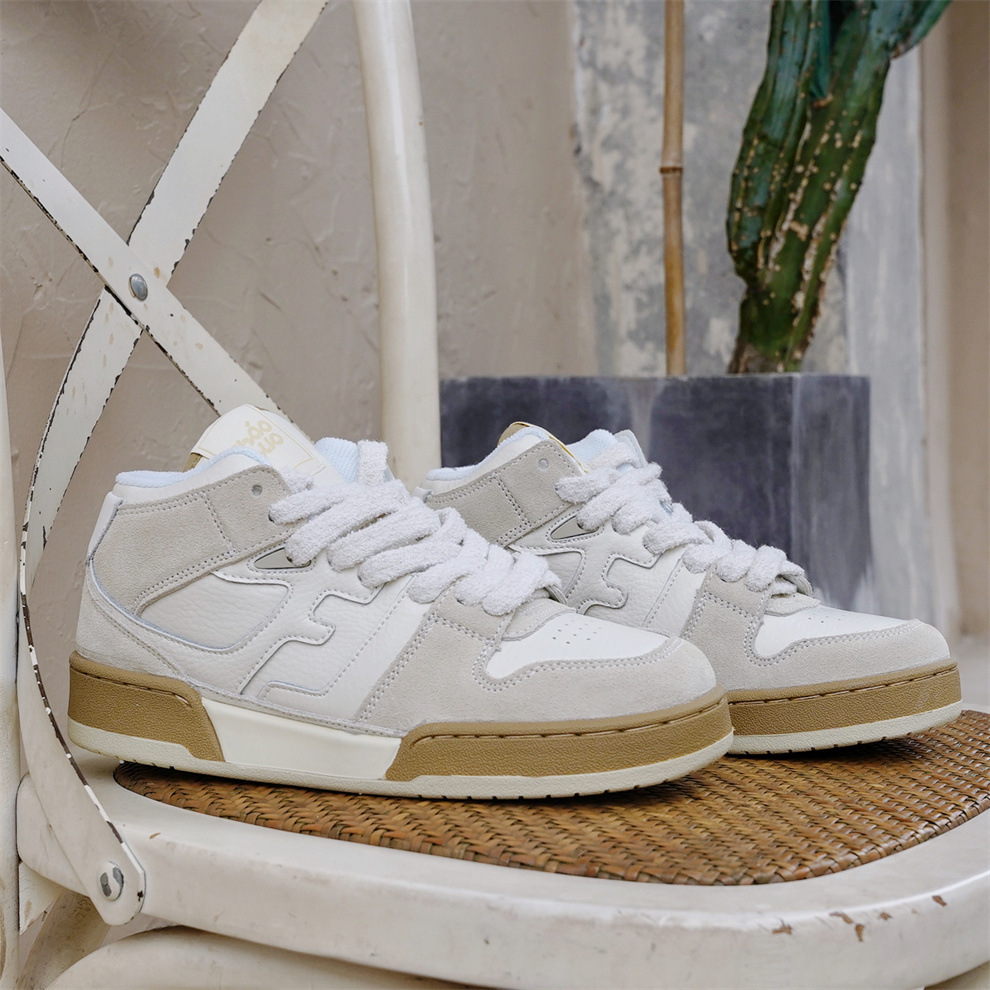 Giày sneaker nam cổ cao phong cách đơn giản dễ phối — Giày thể thao FF cổ cao màu be chi tiết 19