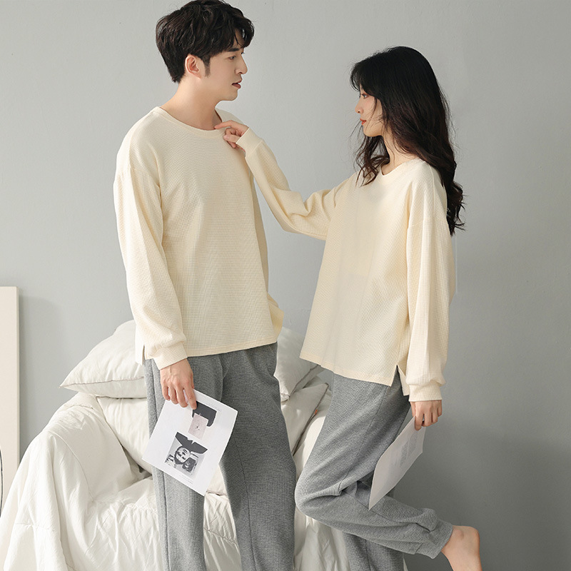 Couple Pajamas Women's Spring and Autumn Waffle Pure Cotton New Arrival Men's Winter Long Sleeve Casual Home Clothes Outwear Suit