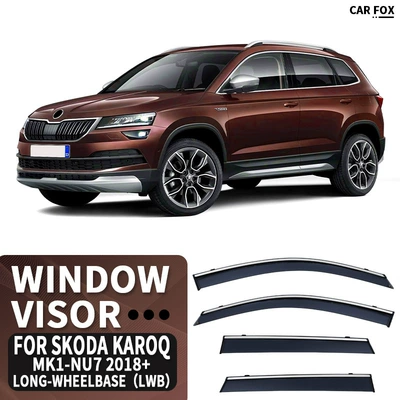 Suitable for Skoda Keluoke Sunny Rain Window Rain Rearview Mirror Rain Eyebrow KAROQ Window visor (Rain shield) - standard-packing-without-logo-karoq-long-axis-mk1-nu7-2018-2026-pc-with-bright-strip-rain-shield