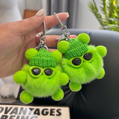 Wholesale rex rabbit fur small briquettes car keychain pendant Korean ins internet celebrity plush school bag bag pendant gift