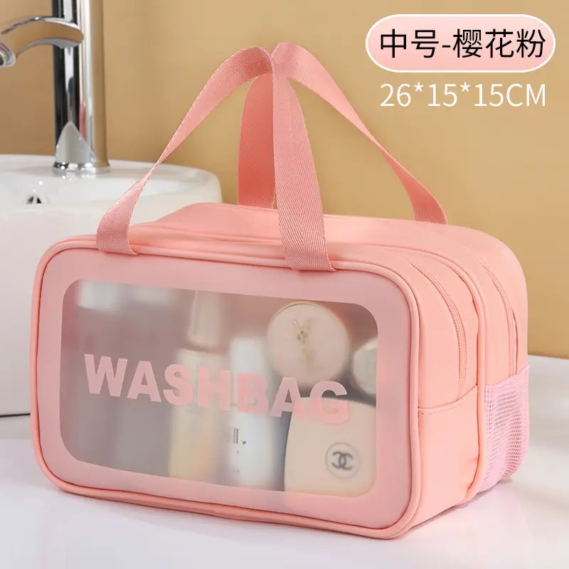Gran capacidad portátil coreana PU esmerilado transparente impermeable espesado lavado almacenamiento bolsa de maquillaje a prueba de polvo comercio exterior