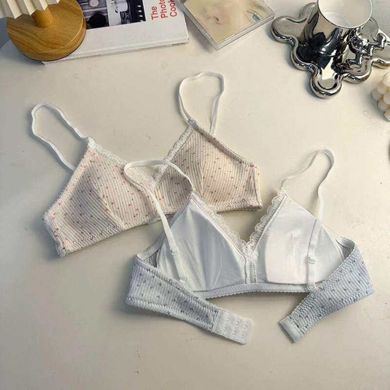 Flat-Chested Girl's Close-Fitting Cute Printed Intimates Women's Wire-Free Breathable Small Breast Push-Up Student Bra New Style