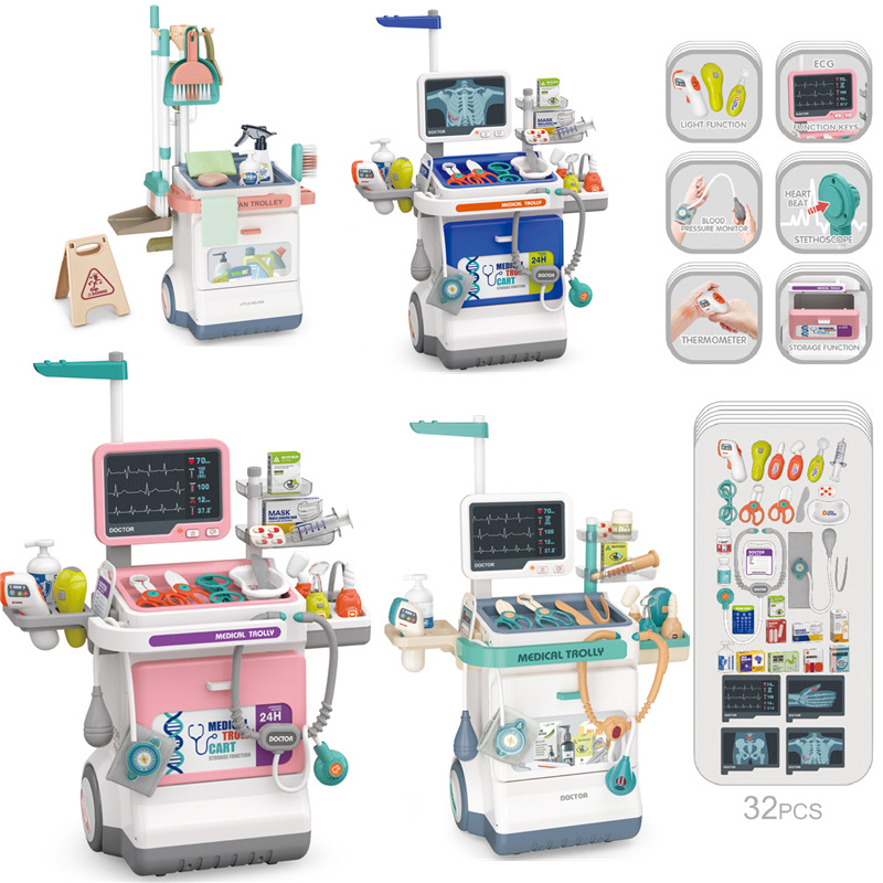 Niños transfronterizos simulación médico ECG escritorio médico aspiradora limpieza carrito jugar casa supermercado compras Juguetes