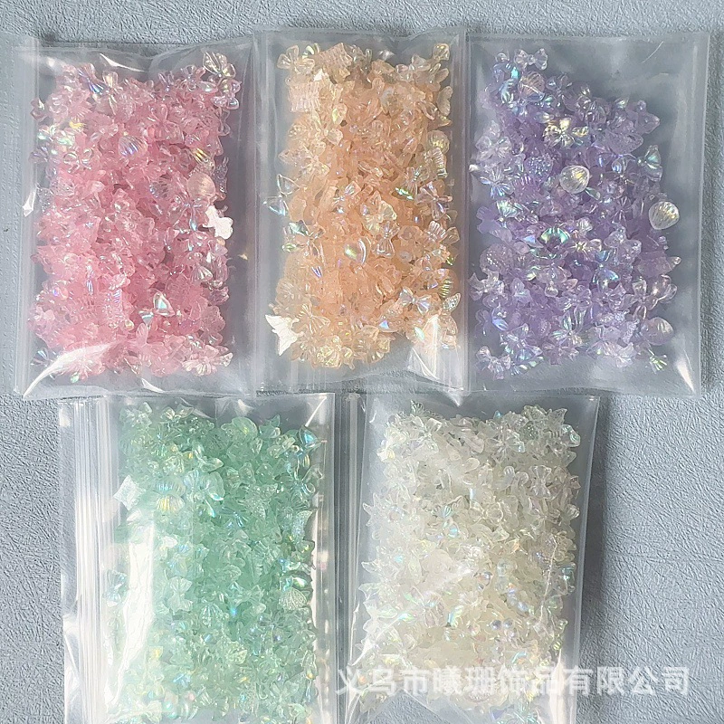 Разноцветные 3D-украшения для ногтей: прозрачные, цвета шампань, розовые, с эффектом северного сияния, бантики, стразы для ногтей в стиле интернет-знаменитостей