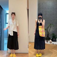 在庫あり/オタク女子N*bs同風ブラックキノコレースマルチウエストミッドウエストベーシックカジュアルクラシックプリーツスカート