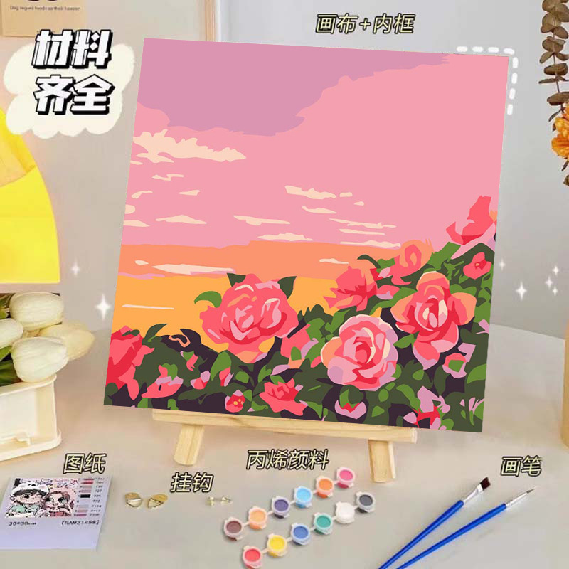 バラのデジタル油絵diy子供の塗り絵の高級感手作りの風景の花の対外貿易の露店の商品|undefined