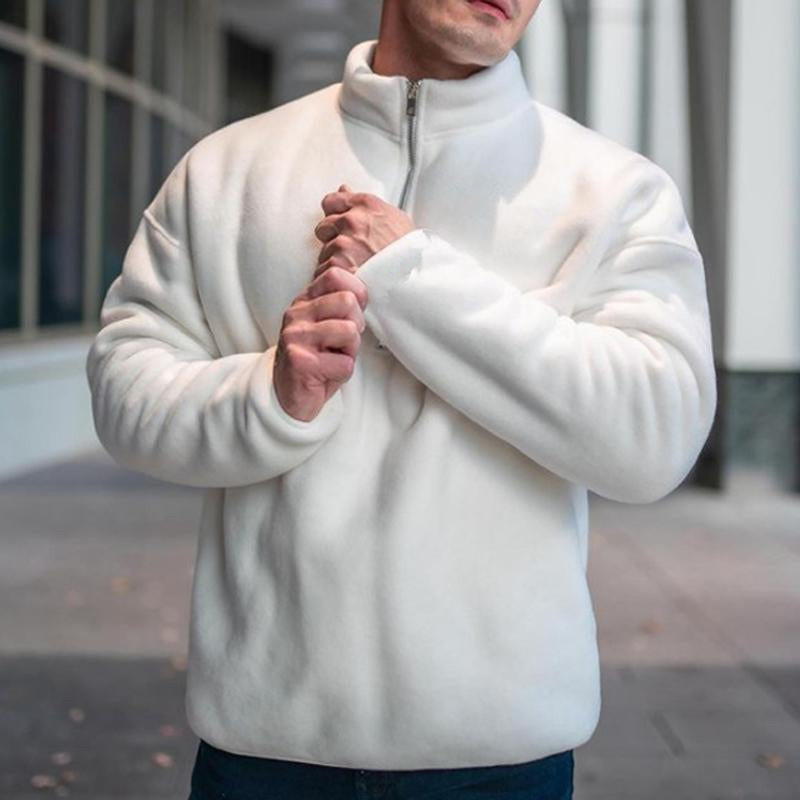 2024 cross-border men's sweater autumn and winter warm casual 1/4 zipper solid color all-match loose sweater