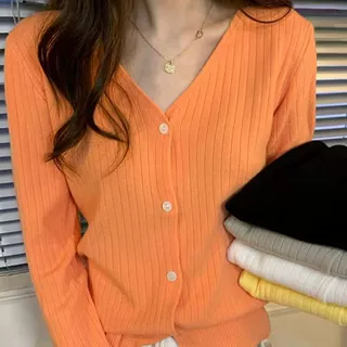 纯色毛衣秋季2023新款修身开衫外套韩系温柔风休闲奶系穿搭针织衫