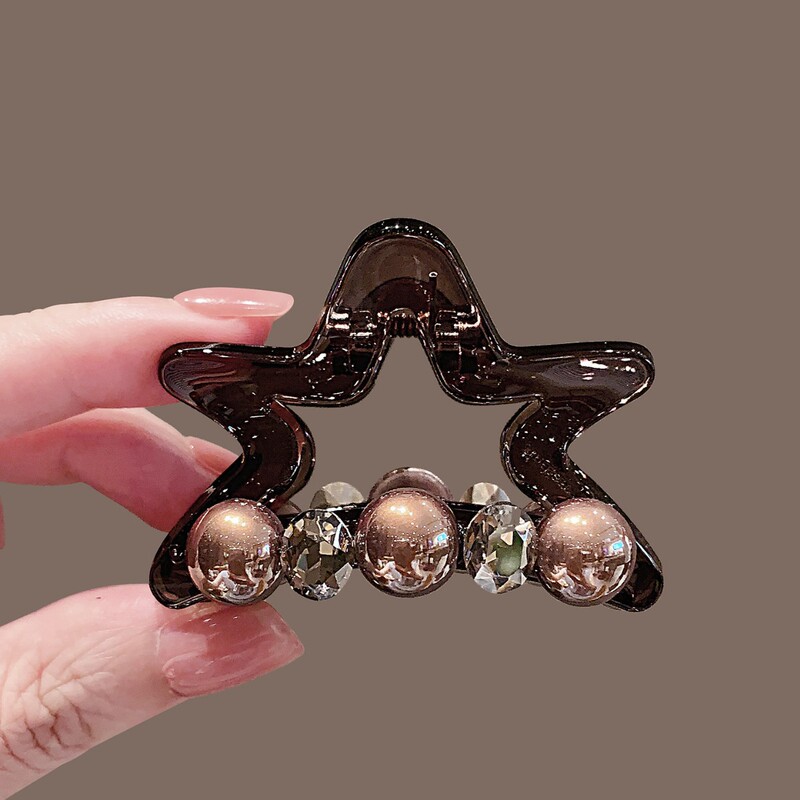 2025 New Five-Pointed Star Elegant and Fashionable Bead-Encrusted Diamond Hair Shark Clip Women's Exquisite Headwear on the Back of the Head
