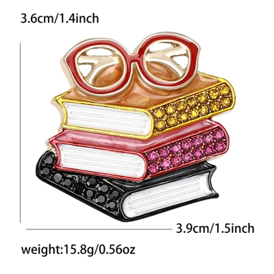 European and American New Enamel Rhinestone Three-Book Glasses-Shaped Brooch Exquisite Men's and Women's Clothing Corsage Jewelry Pin (Yaxa sancaqları) - color-4731-mx