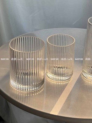 ins简约条纹玻璃杯冰美式拿铁咖啡杯果汁杯冷饮杯家用牛奶杯水杯