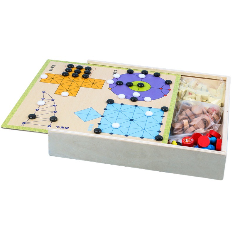 Flying ajedrez gobang damas juego multifunción cajón tablero de ajedrez traje de madera maciza Ajedrez para niños juguetes educativos