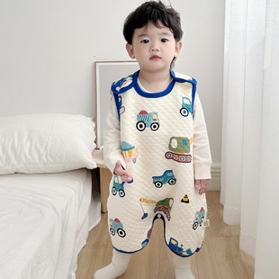Baby Vest-Style Sleeping Bag for All Seasons, Baby Split-Leg Anti-Kick Quilted Cotton Jumpsuit for Boys and Girls, Vest and Nightgown