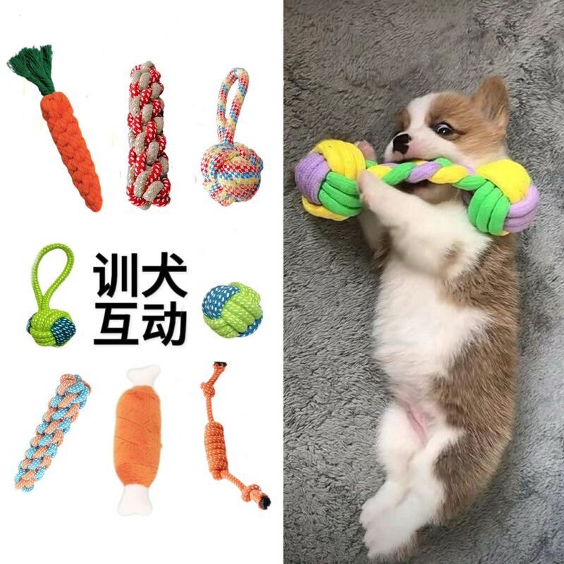 Dog Molar Bite Resistant Cotton Rope Toy Small Medium Dog Toy Rope Knot Toy Frisbee suit Pet Supplies