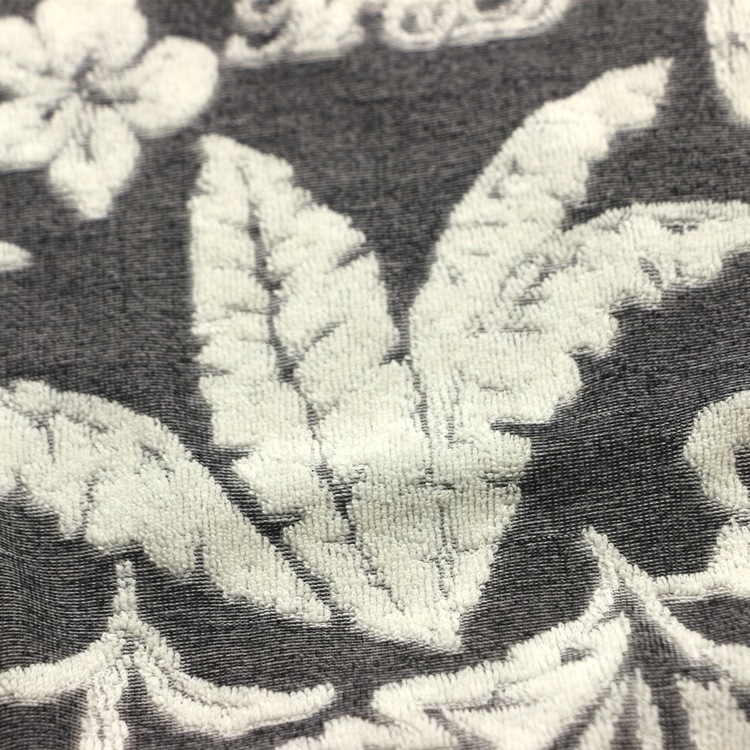 提花毛巾布服装面料纬编正包CVC棉涤单面树叶大提花毛圈毛巾布料