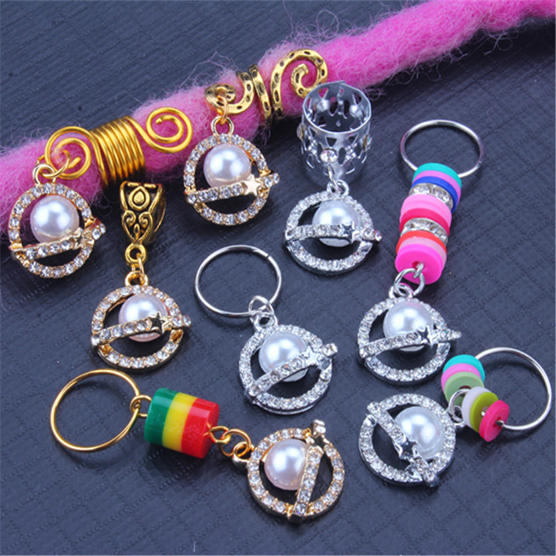 Perruque, dreadlocks, bague décorative, accessoire, ornement de cheveux, pendentif en alliage de zinc à ressort avec diamants, petit pendentif à faire soi-même_voghion.com