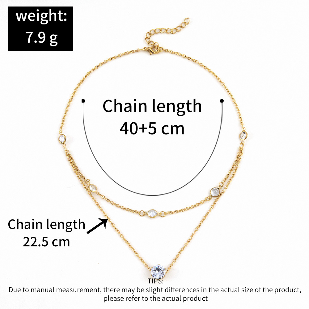 Ornament Europe And America Cross Border Wind Double Layer Simple Graceful Design Zircon Clavicle Chain Necklace 1pcs display picture 2