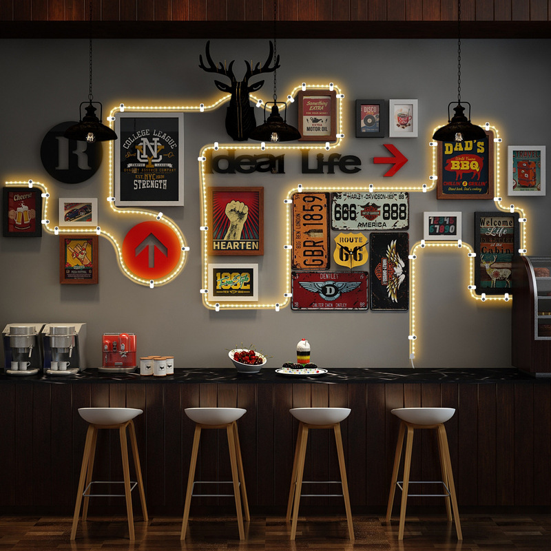 Polymer 2364 Industrial Style Luminous Decorative Painting Wall Sticker Combination Photo Frame Restaurant Hotel Led Light Strip Photo Wall Polymer 2364 Industrial Style Luminous Decorative Painting Wall Sticker Combination Photo Frame Restaurant Hotel Led Light Strip Photo Wall