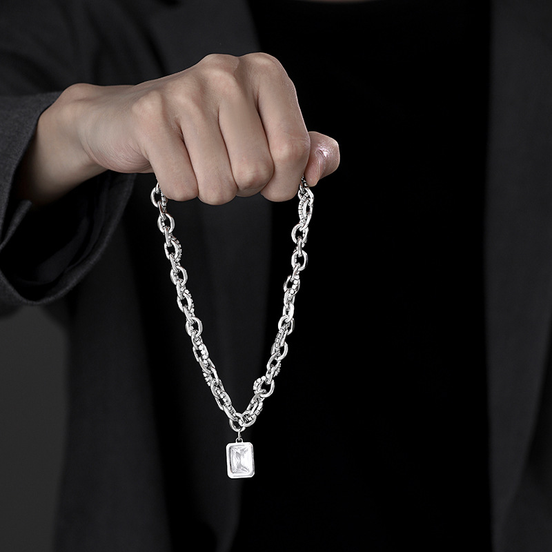 Fashion Square Titanium Steel Inlay Artificial Gemstones Men's Pendant Necklace 1 Piece display picture 4
