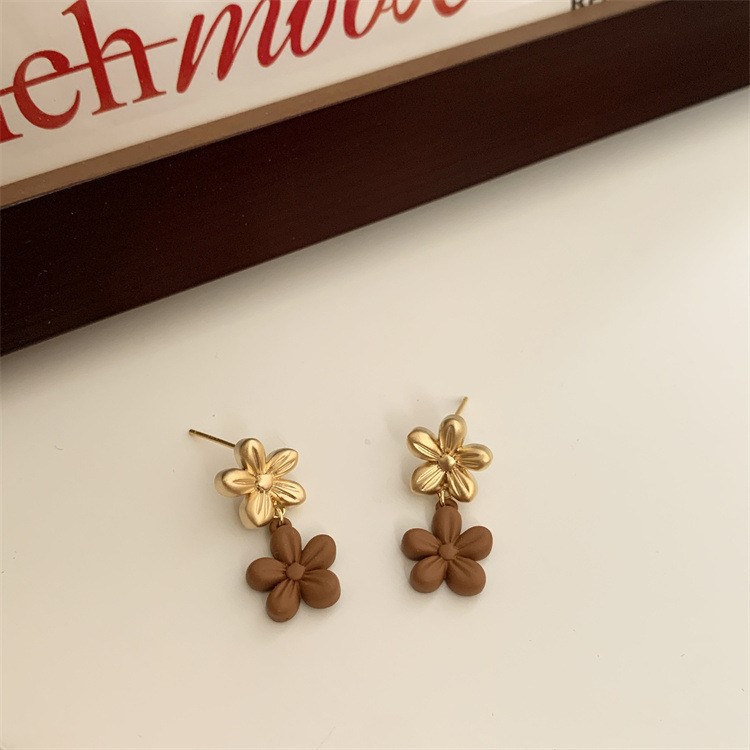 F7459 골드 커피 플라워 귀걸이