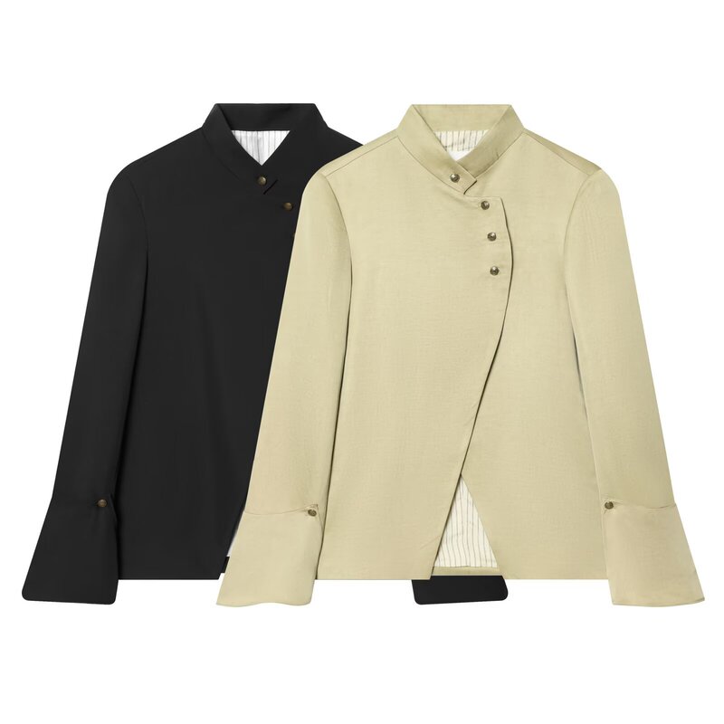 Cross-Border Women's Clothing European and American Style Summer New Fashion Casual Commuting Half-High Collar Layered Decorative Blazer Wholesale