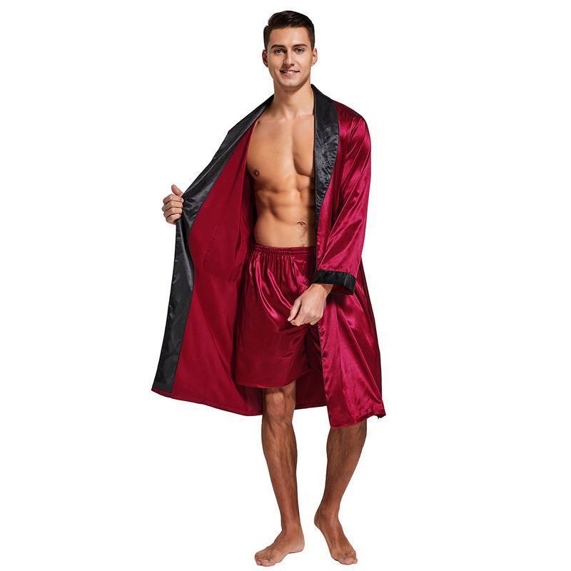 M 628 C3709 Dropshipping Aliexpress Cross-Border New Men's Loungewear Men's Satin Robe Light