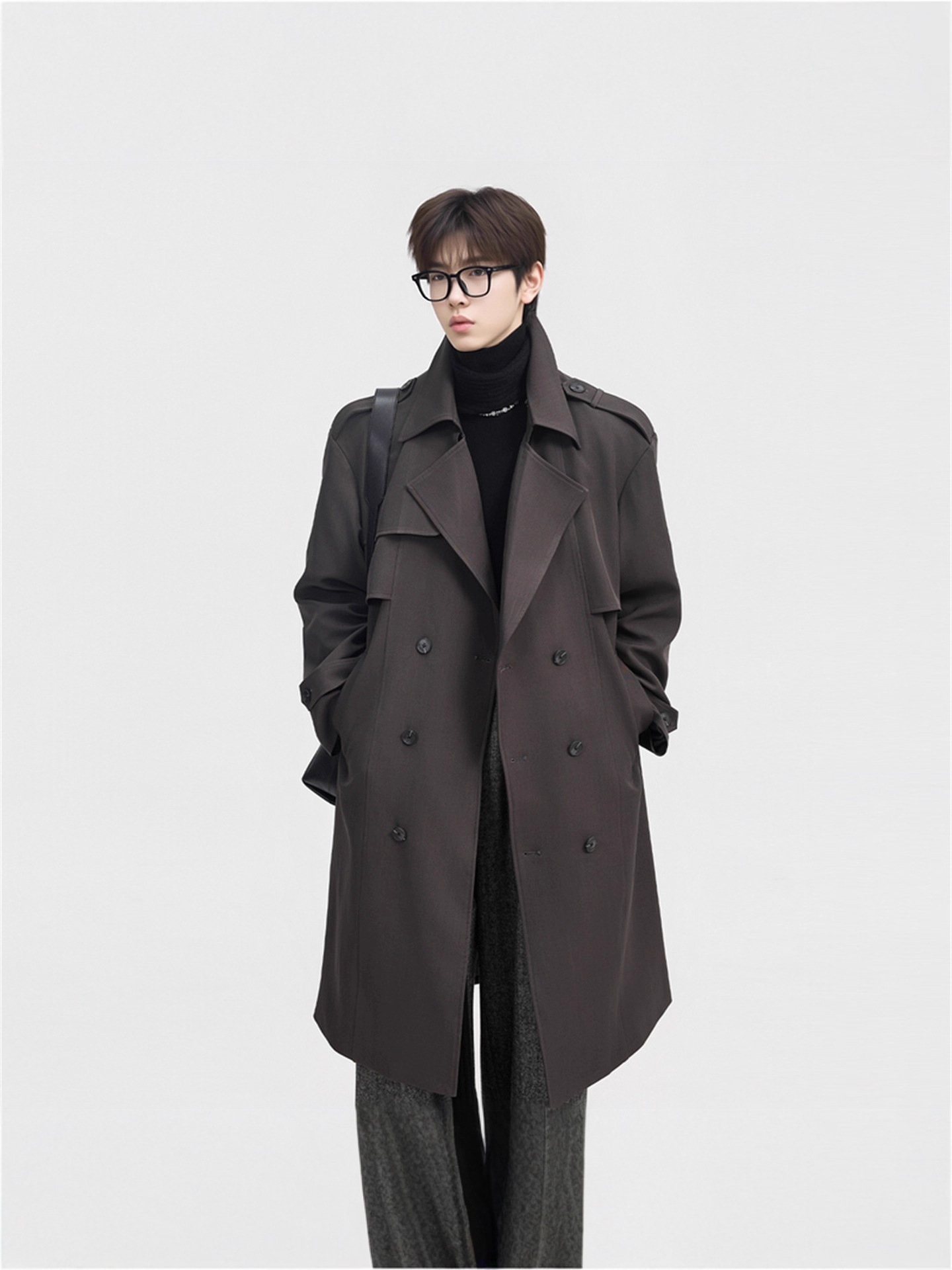 Chaqueta de estilo coreano hombre largo estilo de moda suelta hombre guapo rodilla primavera y otoño nuevo abrigo casual abrigo