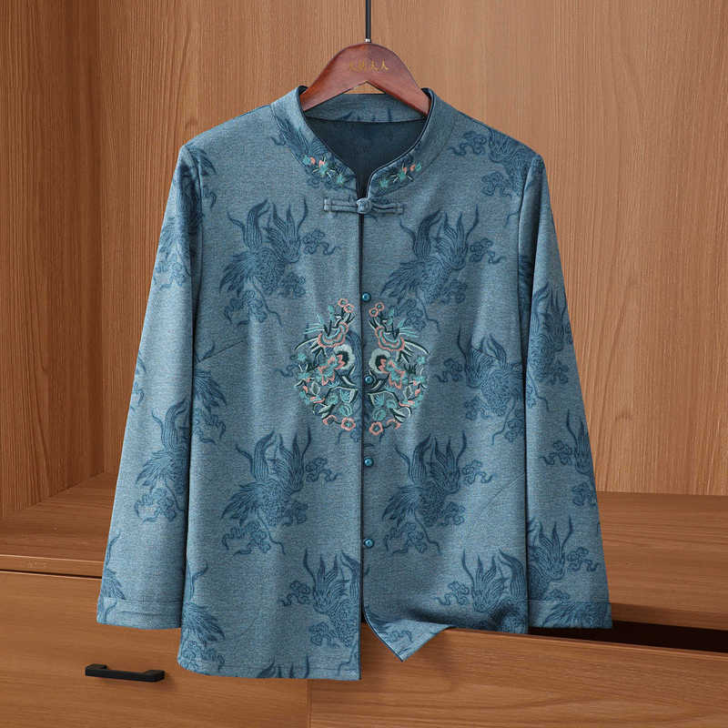 中老年人秋装外套女奶奶衣服2025新款长袖中式衬衫妈妈套装薄立领|undefined