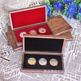 Walnut Solid Wood Jewelry Wooden Box Gold and Silver Coin Brooch Commemorative Coin Badge Packaging Wooden Box Display Velvet Cover Box