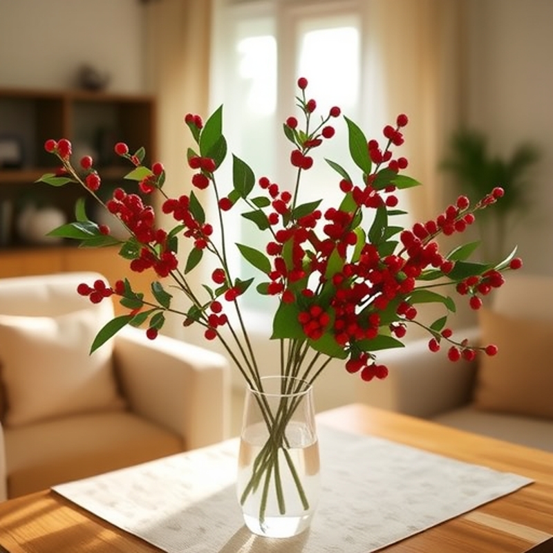 4 tenedor con hojas de espuma de simulación de fruta roja baya fruta roja fortuna decoración del hogar boda transfronteriza baya de Navidad flor falsa