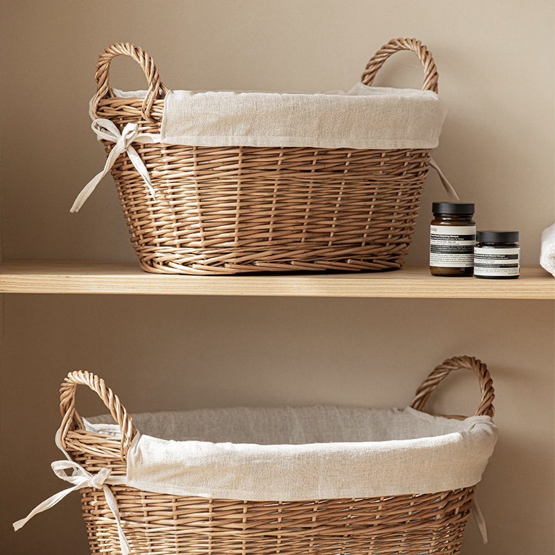 Canasta de ropa sucia tejida de mimbre personalizada transfronteriza Canasta de almacenamiento tejida a mano pastoral