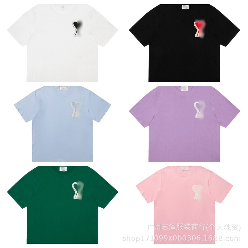 Foreign Trade Trendy Brand Amy Summer Versatile Pure Cotton Short-Sleeved T-Shirt for Men and Women Printed Embroidered Round Neck Bottoming Half-Sleeved Shirt