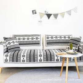 色织棉麻棉线编织布料厂家直供梳棉提花面料坐凳桌旗面料双面AB面