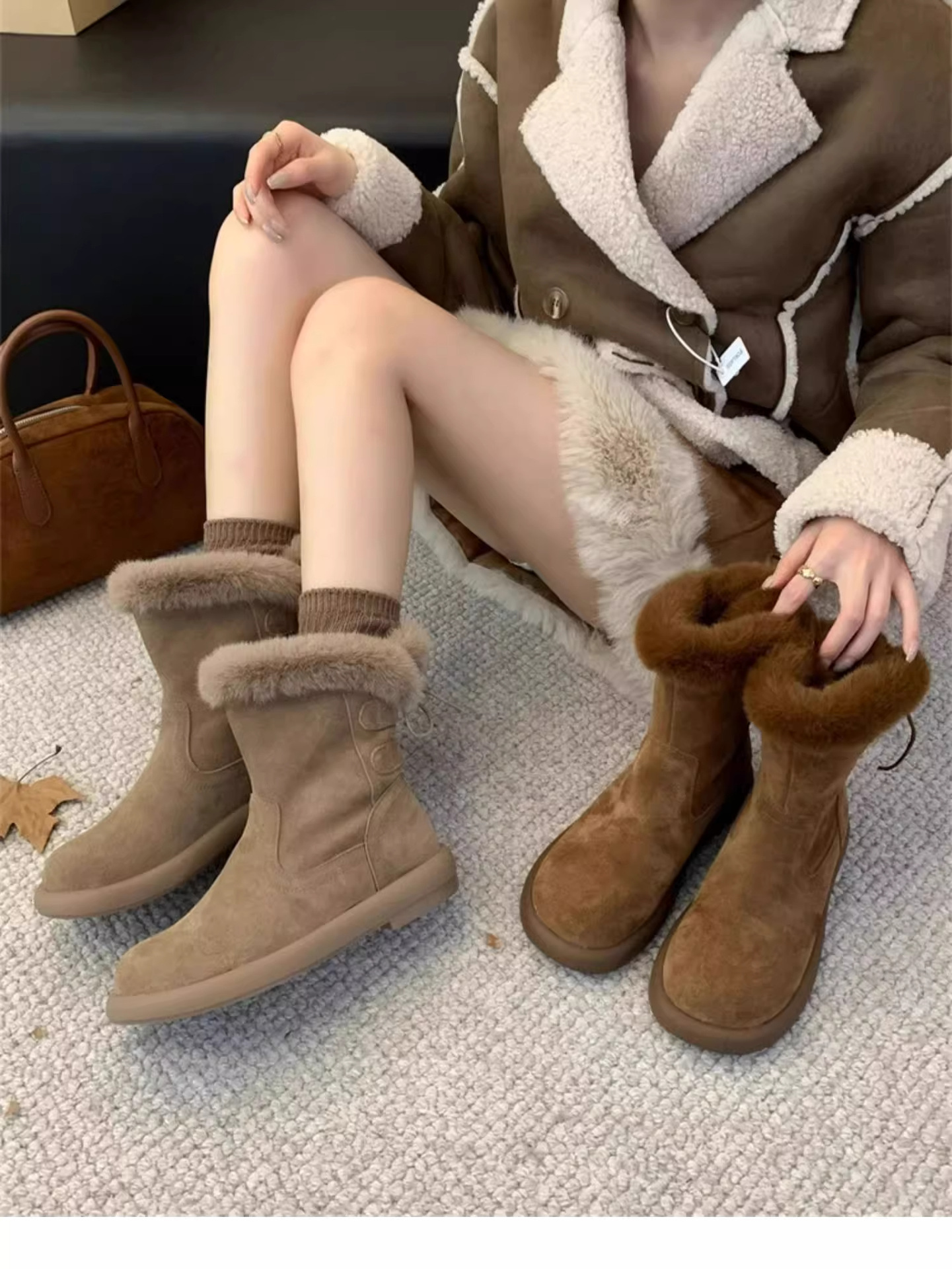 Winter Baumwolle dicken Sohlen Schnee für Frauen 2024 Winter neuen Stil mit Plüsch Isolierung, modische und vielseitige flache_voghion.com