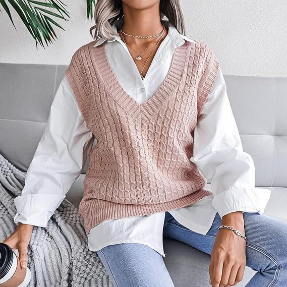 2024 autumn and winter Europe and the United States V-neck twist casual loose knitted sweater vest Amazon cross-border women's vest