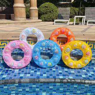 女夏季儿童充气游泳圈水晶圈五色加厚双层男成人泳池水上乐园批发