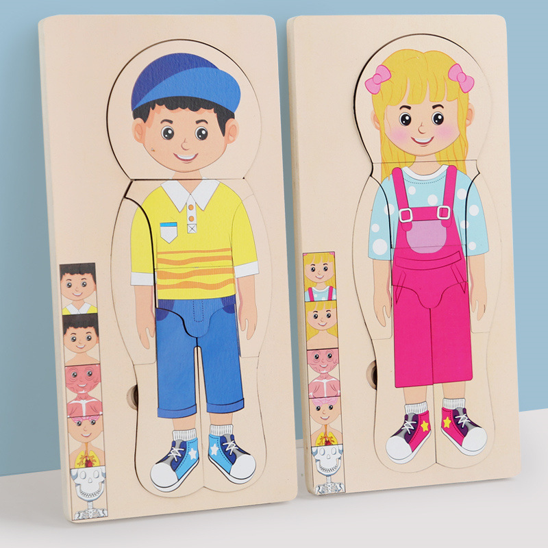 Kindergarten herramientas de educación de la primera infancia rompecabezas de estructura corporal de múltiples capas de madera para niños y niñas rompecabezas de órganos corporales