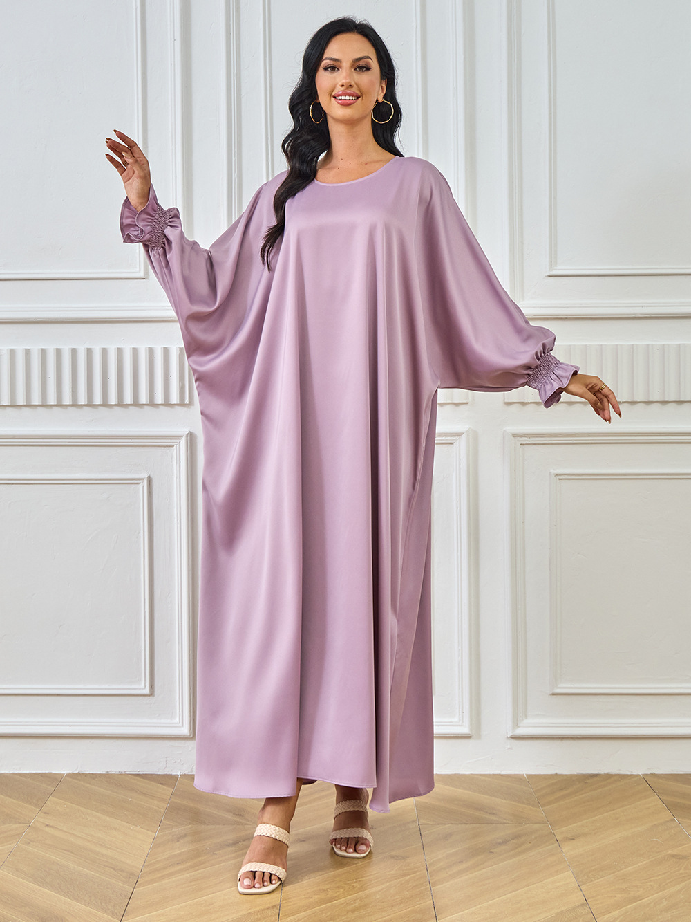 2024 New Cross-Border Abaya Dubai Muslim Middle Eastern Women's Long Robe Solid Color Dress_ecoleips.com