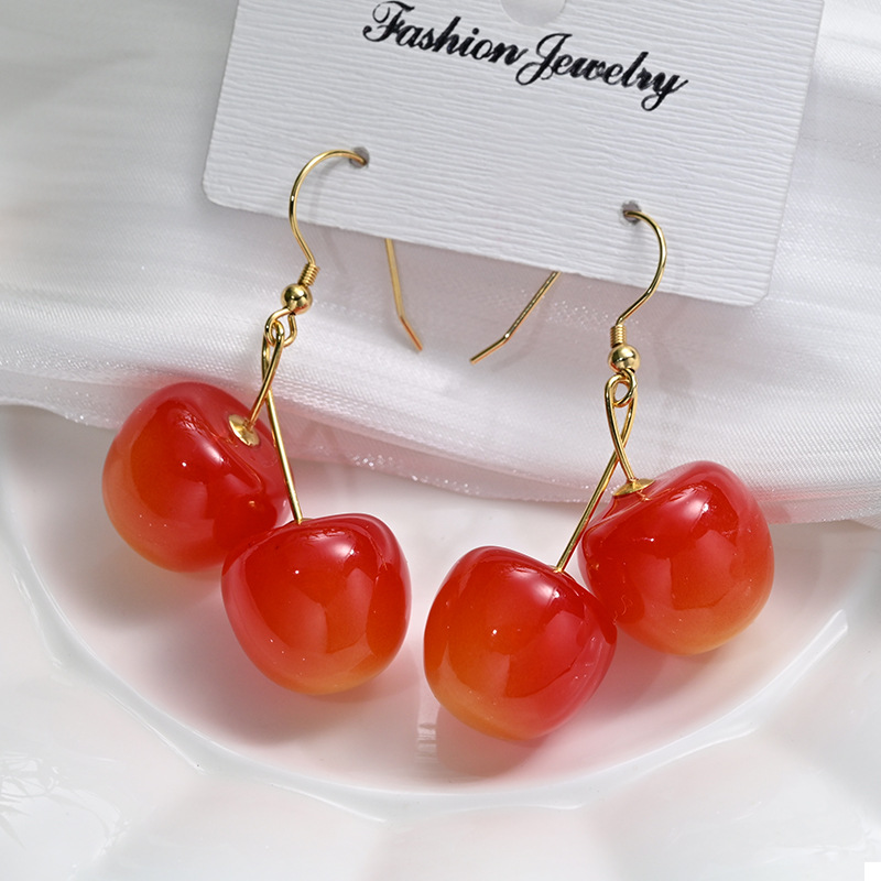 Aretes de cereza roja para mujer – colgante exquisito, fruta de imitación versátil, nuevo estilo