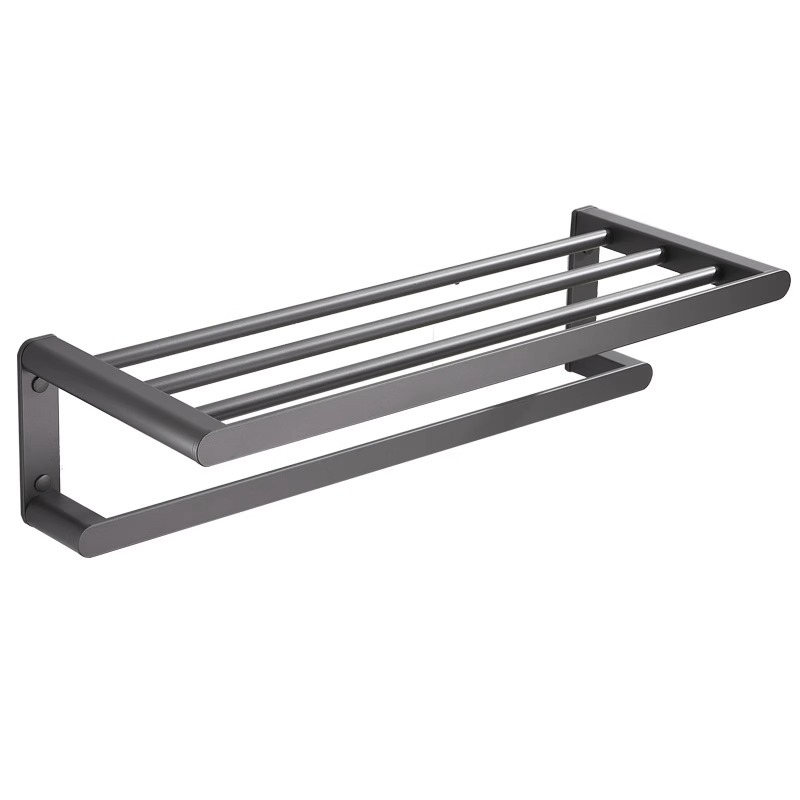Rack de toallas grises de pistola sin perforación Rack de toallas de baño Rack de artículos de baño de pared Baño de baño Ingeniería de accesorios de baño