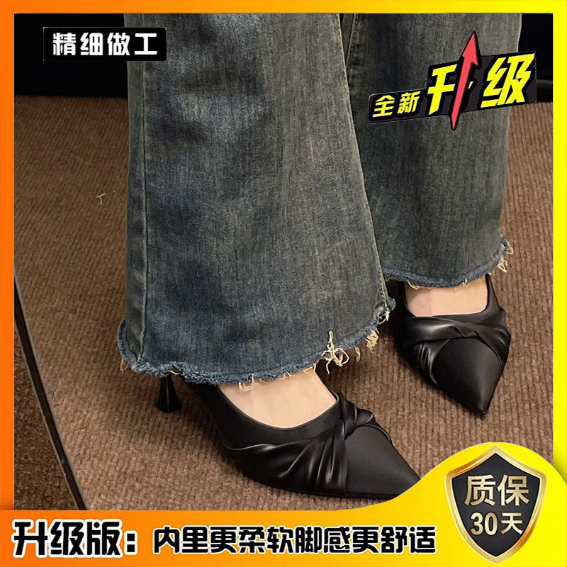 法式晚晚风气质通勤高跟鞋新款软皮尖头浅口不累脚不磨脚工作单鞋|undefined