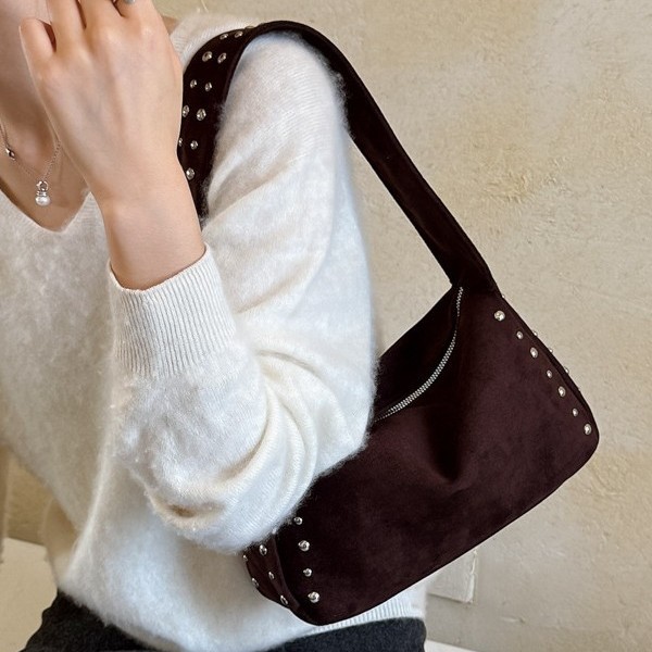 Studded Suede Crescent Zip Underarm Hobo Bag 2