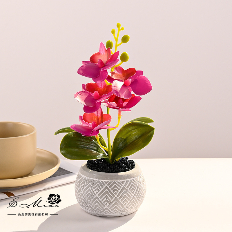 Pequeñas 8 flores Phalaenopsis bonsai flor artificial moda creativa decoración de flores decoración artificial planta verde simulación pequeña en maceta image 11