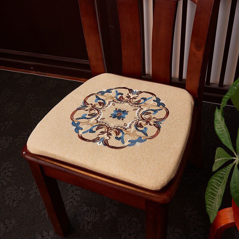 中式刺绣椅子坐垫马蹄形椅子垫家用防滑红木餐椅坐垫可拆洗座椅垫