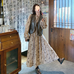 法式碎花马甲连衣裙时尚套装女2025早秋新款高级设计感长裙两件套