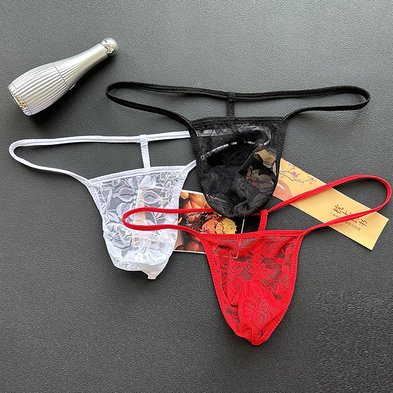 Men's Lace Transparent Thong, Personalized Sexy Breathable Lace Underwear Single Thong 8881