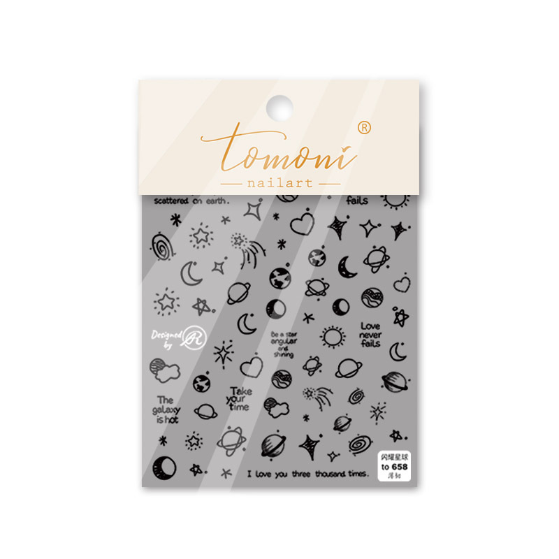 Qué es feliz planeta etiqueta engomada de uñas aviación astronauta Etiqueta de dibujos animados adhesivo satélite lindo patrón graffiti