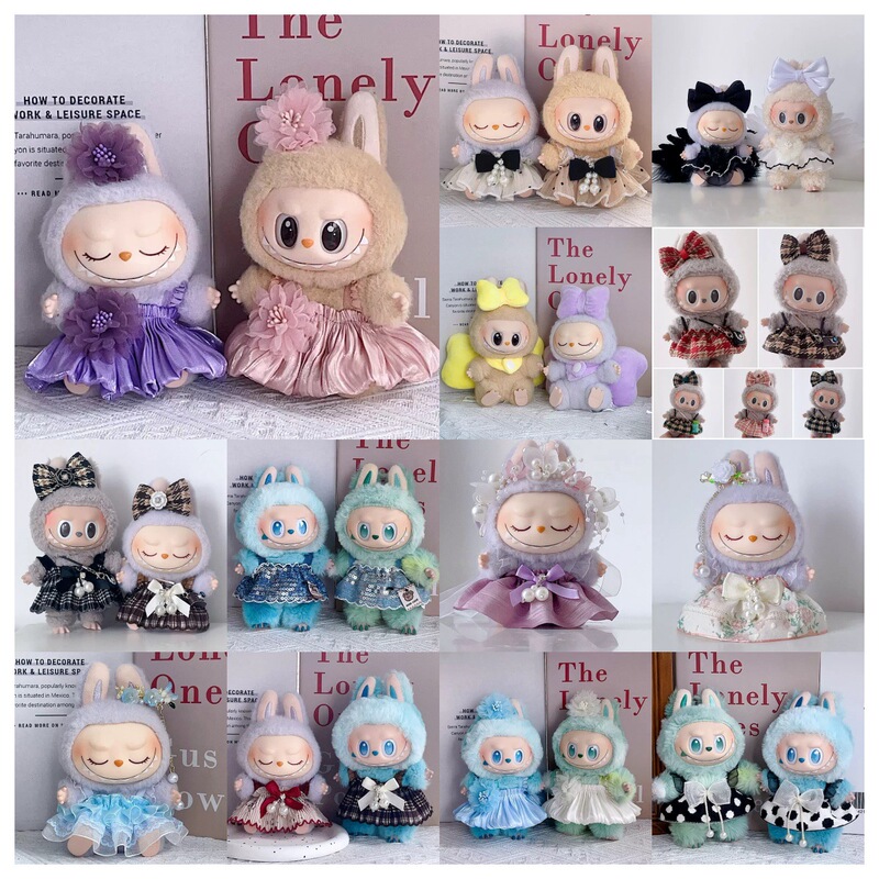 Only Doll Clothes】17Cm Labubu Doll Clothes, Labubu Suspender Dress, Hair Accessories, Hair Clips, Shoulder Bag, First, Second, Third Generation